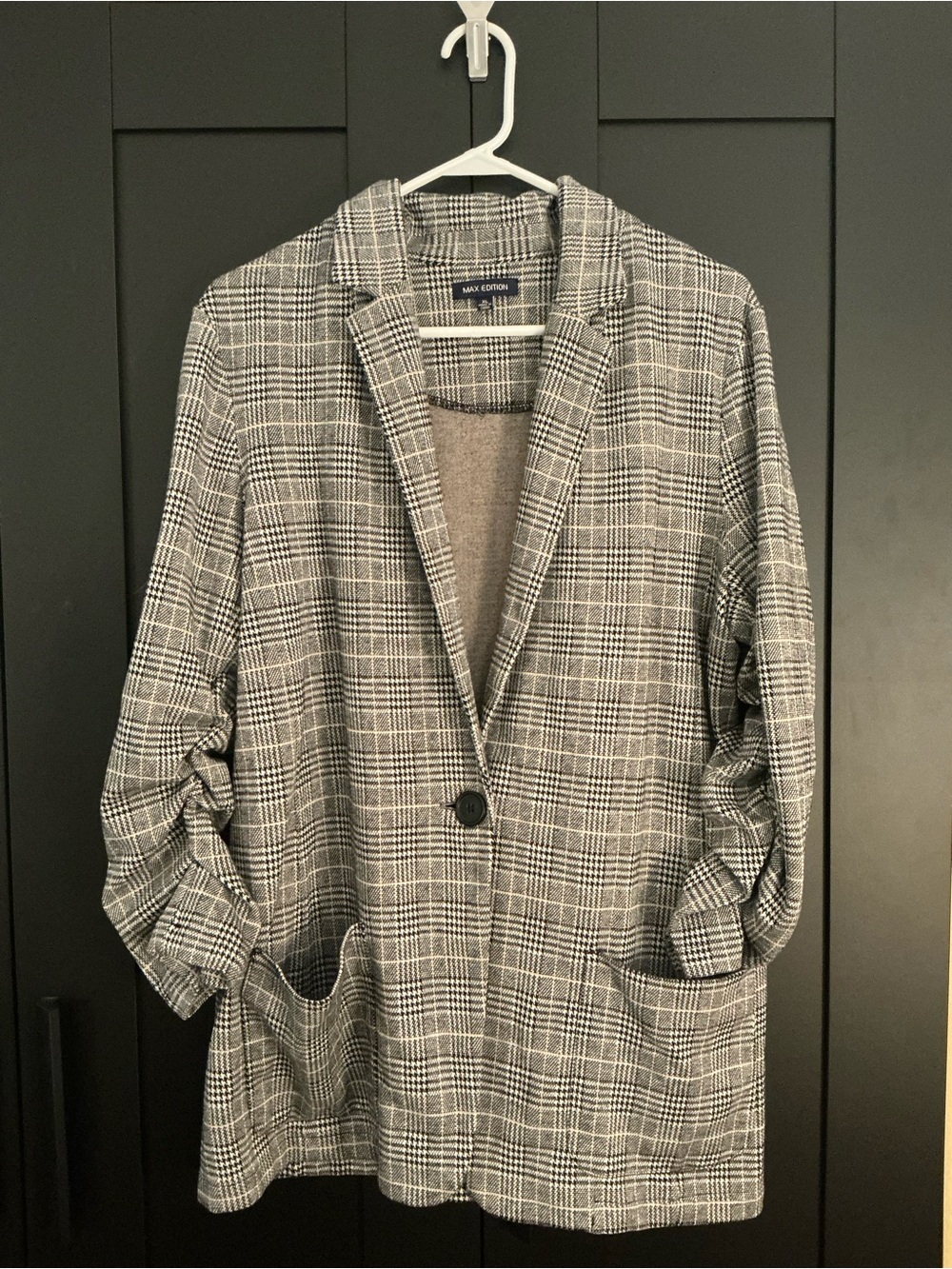 Max Edition Black and Gray Plaid Relaxed Blazer Jacket Women XL